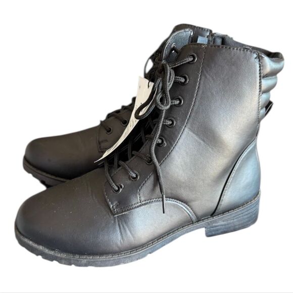 New Womens Olivia & Kate New York Black Combat Lace / Functional Zip Boots Sz 10 - Picture 1 of 6
